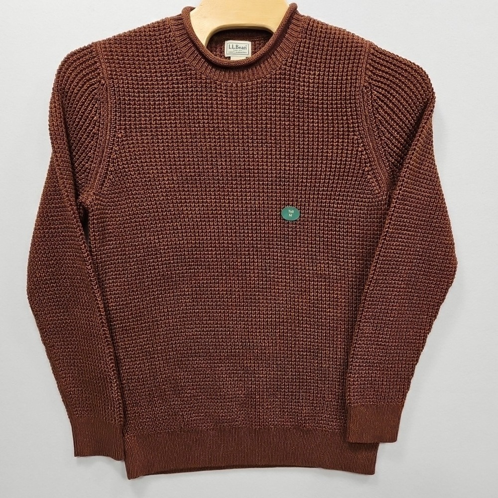 L.L. Bean Sweater Mens M Tall Burgundy Brown Organic Cotton Waffle Rollneck